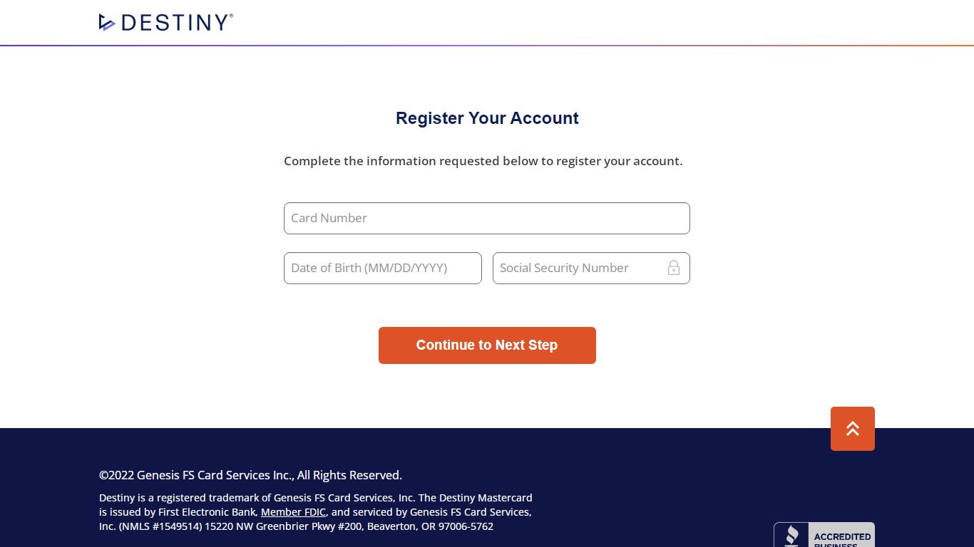 Register - Destiny Mastercard